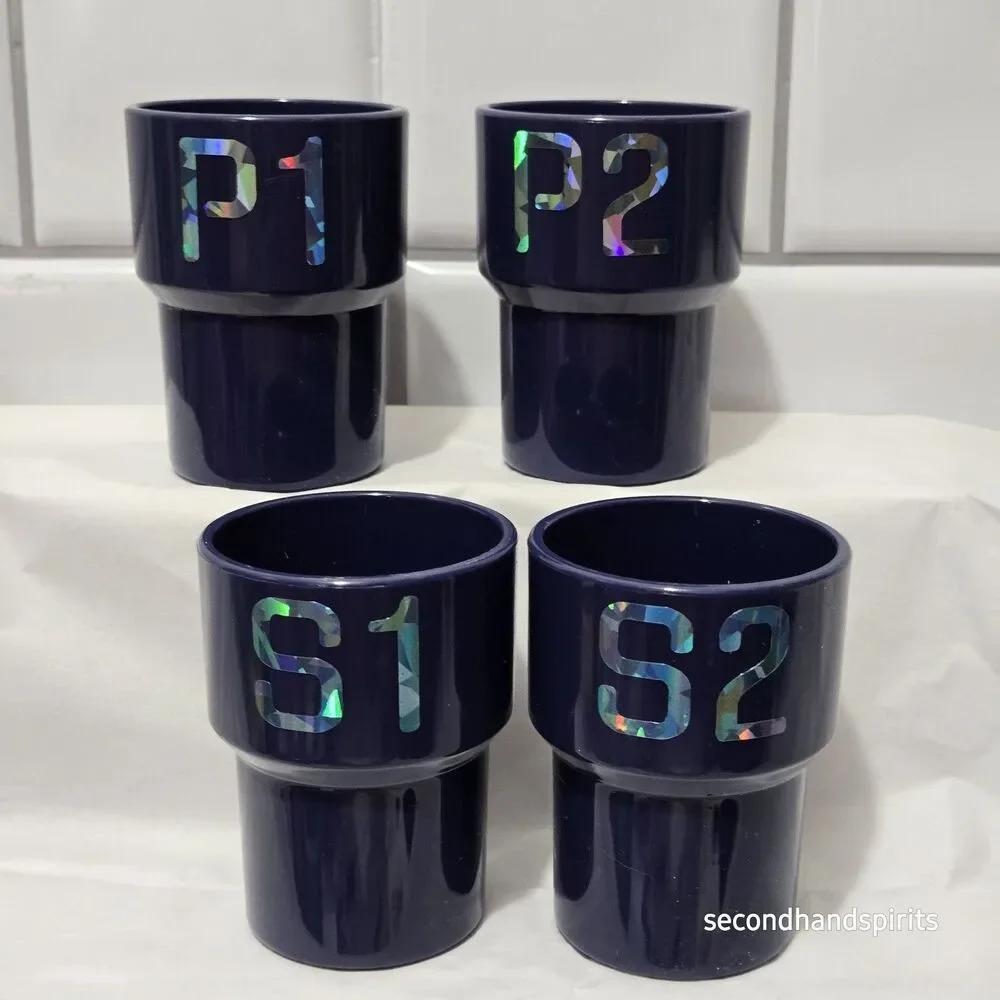 Bathroom Set Family Rinse Cups – Gender Neutral Labels P1 P2 S1 S2, Navy Blue